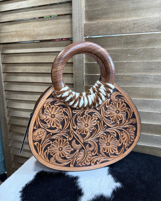 AD Wood Handle Tooled Bag