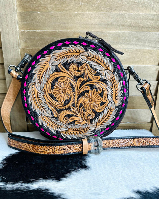 Dark Canteen Tooled Crossbody