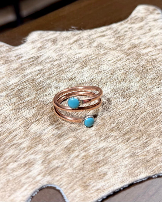 2 Stone Turquoise Copper Swirl Ring Adj *Native