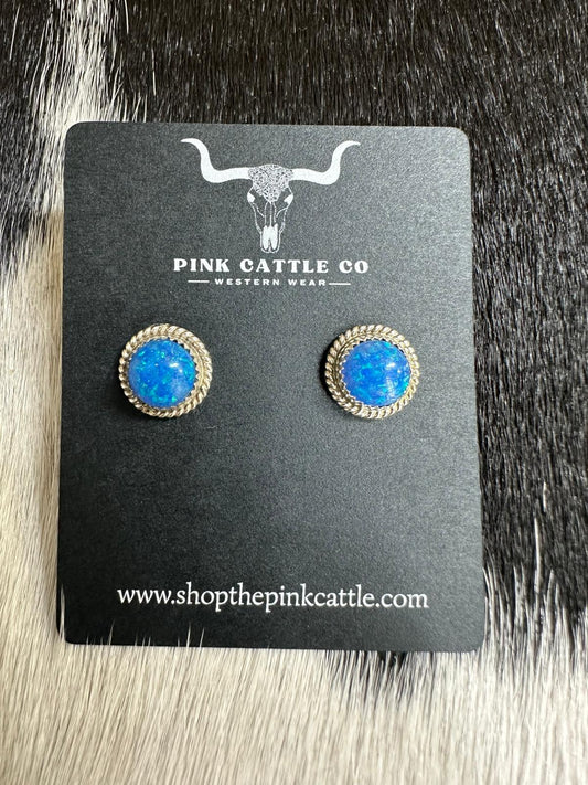 Blue Opal Circle Earrings