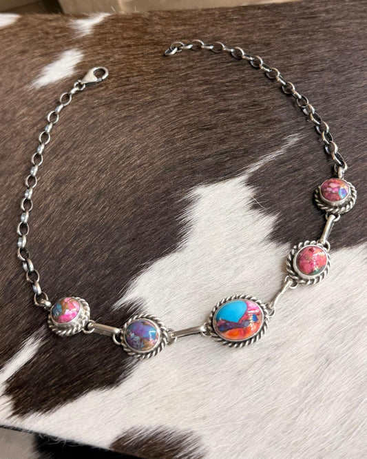 Pink Dahlia 5 Stone Choker *Native