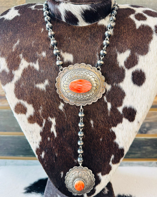 Sterling Concho Spiny Lariat Necklace *Native