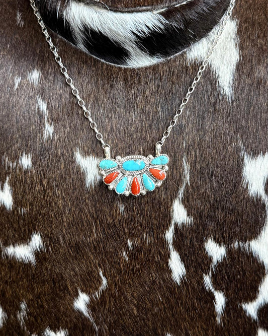 Alicia Wilson Coral & Turquoise Half Cluster Necklace*Native