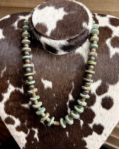 Chimney 22" Green Turquoise Pearl Necklace