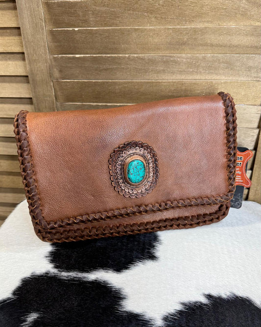 Brown AD Leather Stone Crossbody