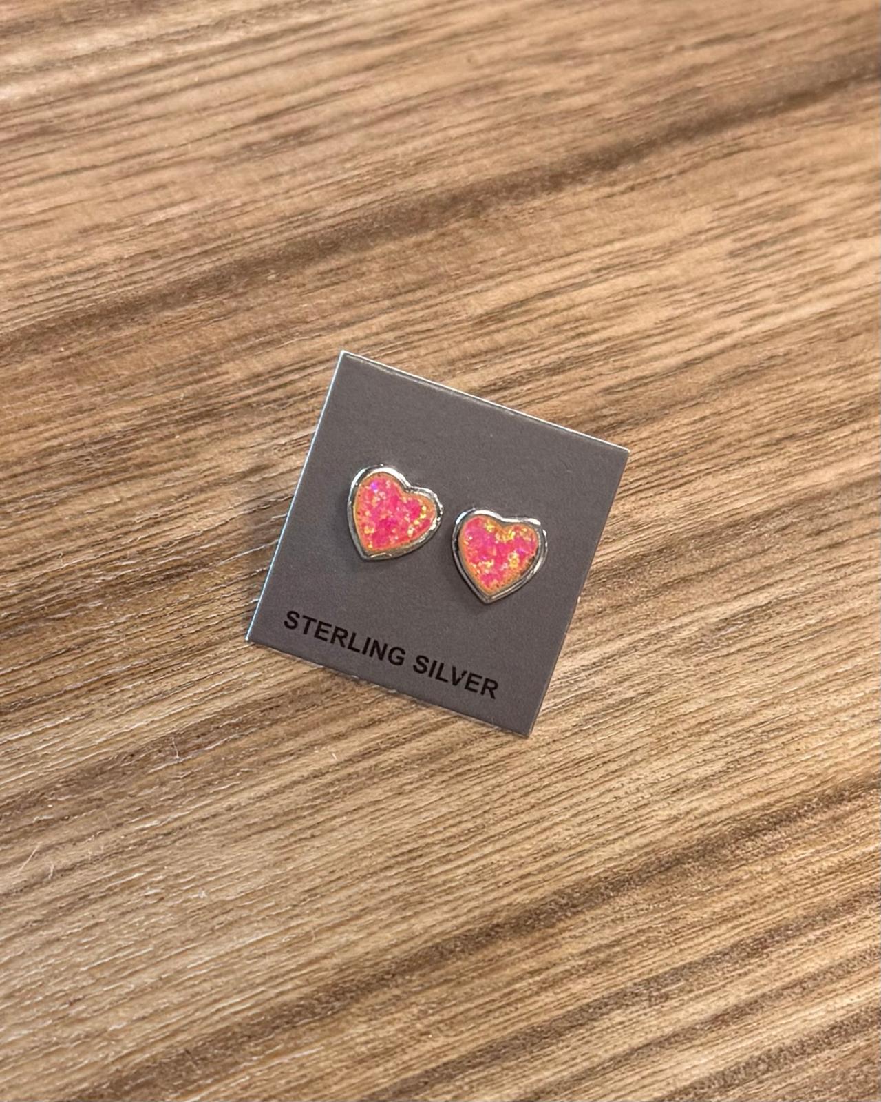Pink Opal Mini Heart Studs