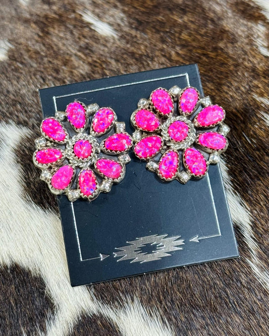 Pink Opal Full Cluster Studs