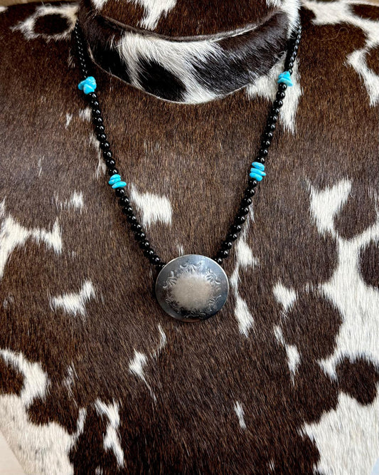 18"Marrietta Kellywood Onyx Sleeping Beauty Pillow Pearl Necklace*Native