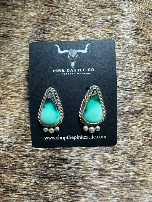 Robert Yellowhorse Emerald Rose Earrings*Native