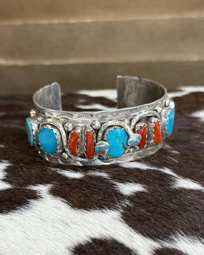 Effie C. Turquoise & Coral Stone Cuff