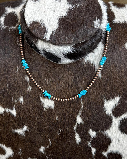 14" Copper Pearl Turquoise Chip Necklace