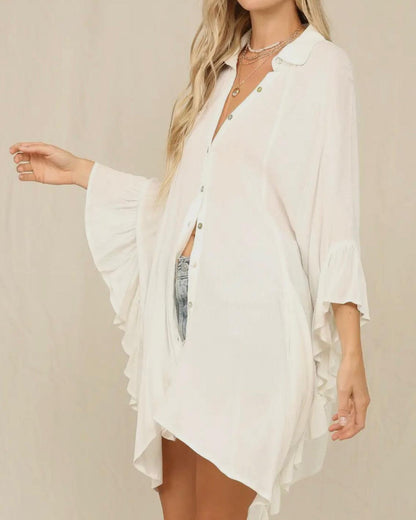 White Flowy Button Up Top *VERY OVERSIZED