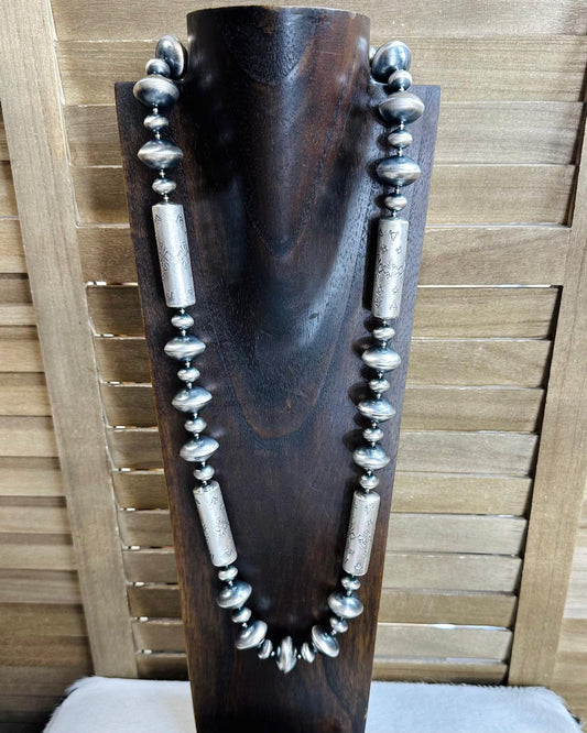 34"Sharon Cooley Navajo Saucer Barrel Necklace *23mm