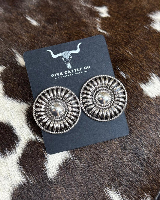 Thomas Charley Sterling Silver Circle Pattern Studs *Native