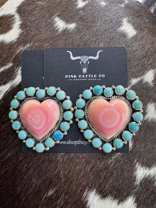 Heart Pink Conch & Kingman Earring *Native