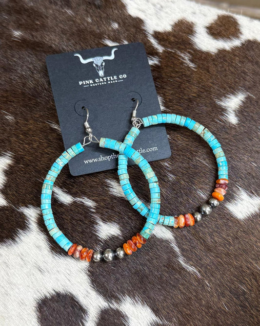 Heishi Turquoise Spiny Hoops