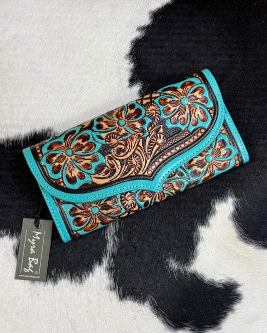 Myra Brown & Turquoise Tooled Wallet