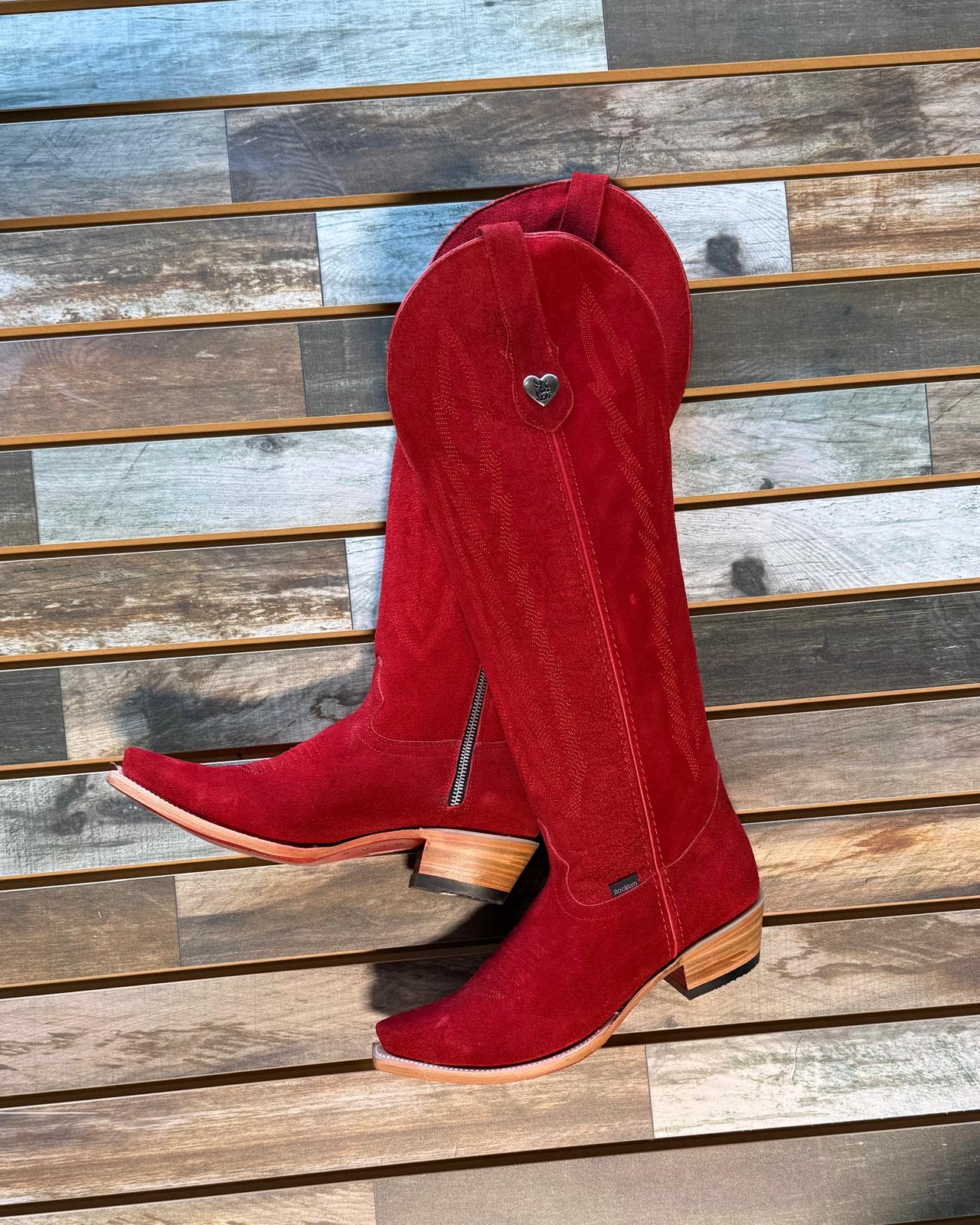 Valentina TALL Red Suede Snip Toe Wide Calf Boot *Size Down