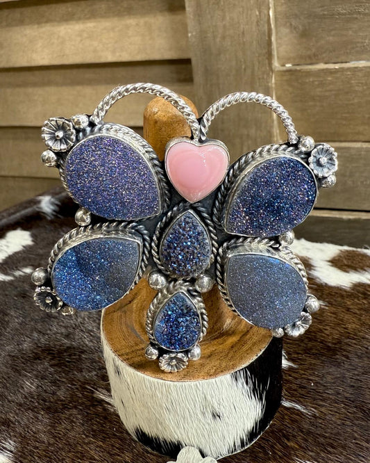 Hemerson Brown Druzy & Pink Conch Butterfly Ring *Native