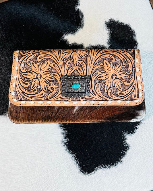 Square Concho Tooled Crossbody