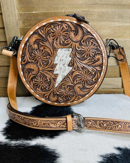Canteen Tooled lightning Bolt Crossbody
