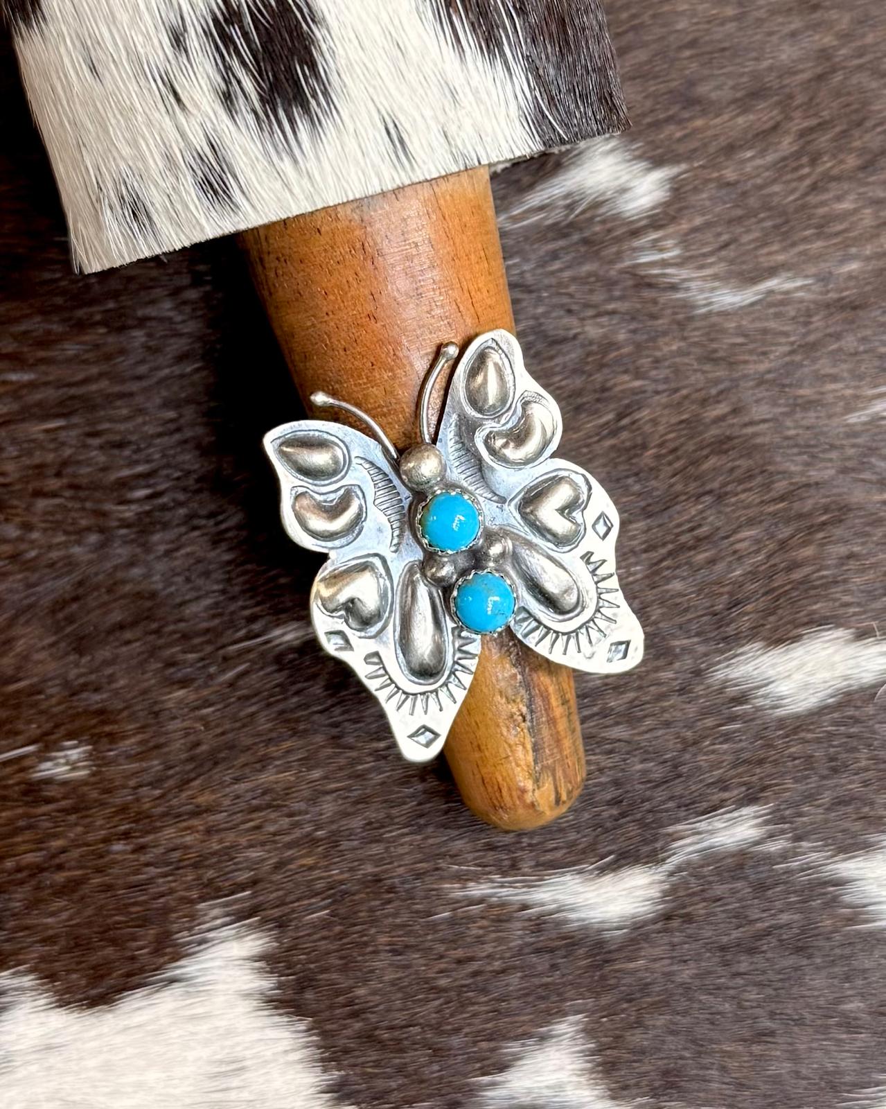 T. Yazzie Adjustable Turquoise Butterfly Heart Ring *Native