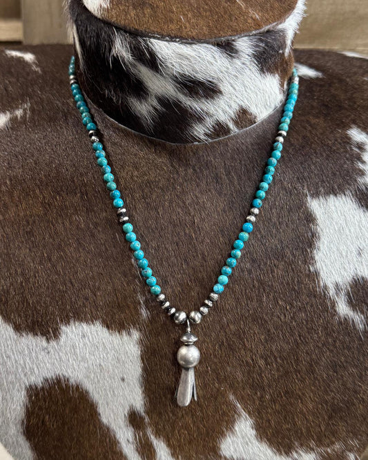 18" Turquoise Pearl Flower Blossom Flower Necklace