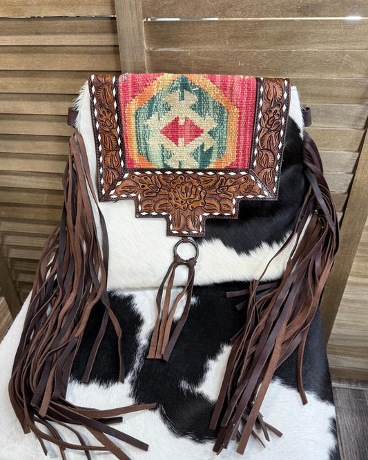 Pattern Saddle Cowhide Crossbody