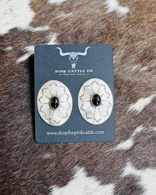 Black Onyx Oval Concho Earrings *Native