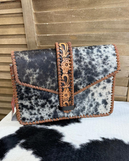 AD Tooled & Cowhide Shoulder Bag