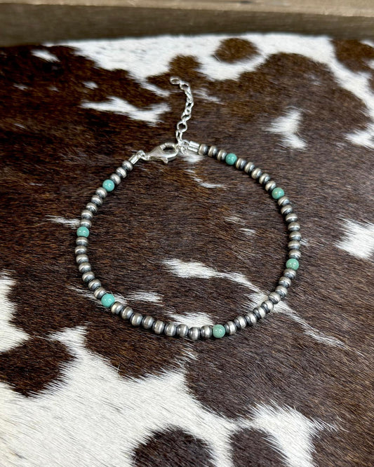 Turquoise Bead Pearl Anklet
