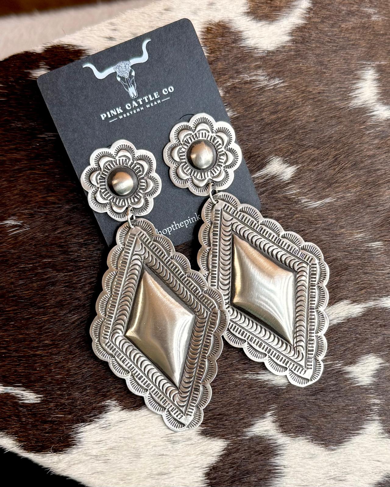 Leander Tahe Diamond Shape Silver Dangles *Native