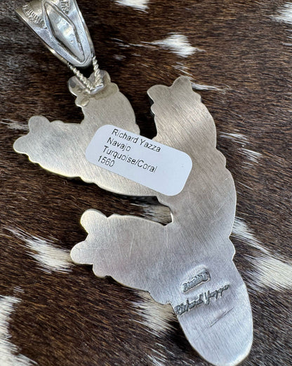 Richard Yazza Turquoise Coral Cactus Pendant