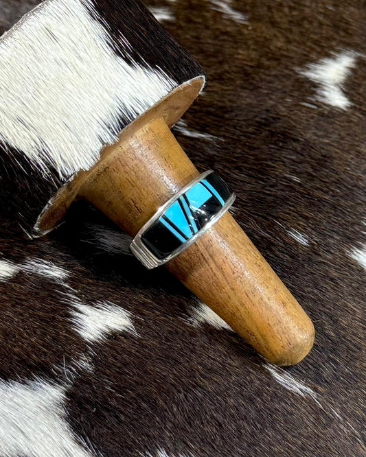Inlay Turquoise & Black Onyx Ring *Native
