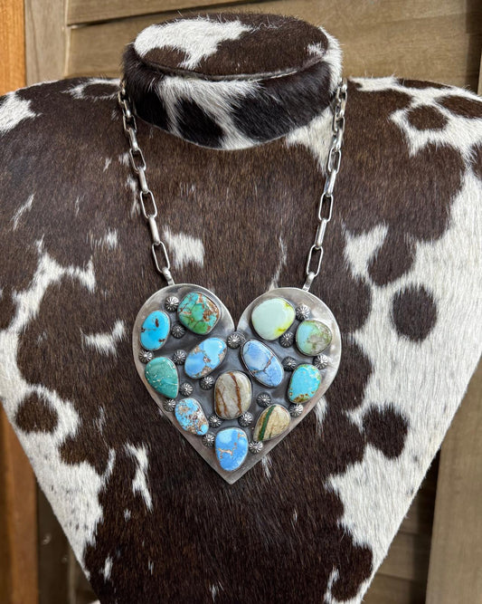 18" Muti Stone Statement Heart Necklace *Native