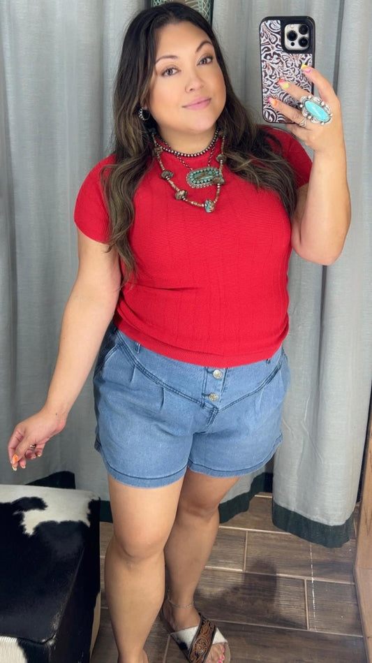 Perfect Red Ribbed Top