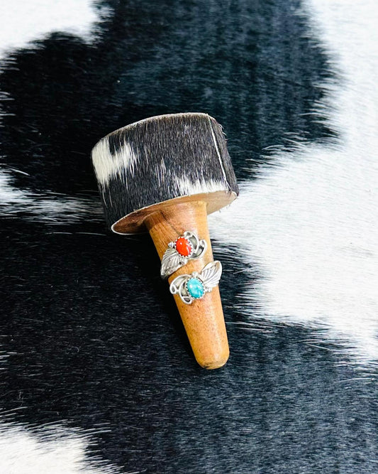 Coral & Green Turquoise Wrap Ring *Native