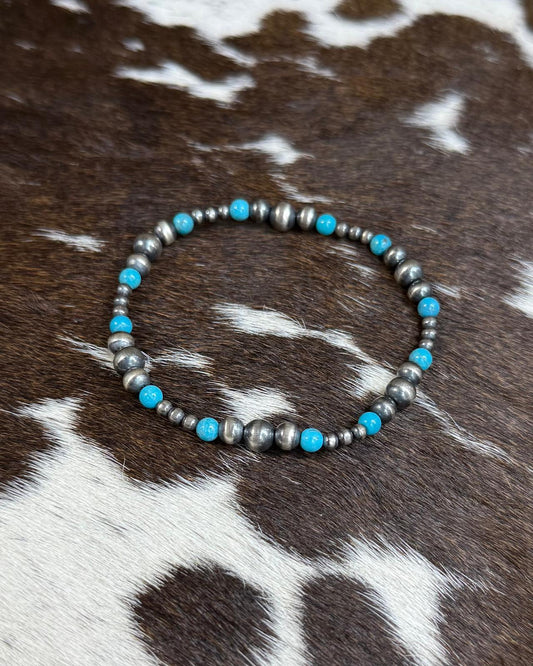 Turquoise Bead & Pearl Stretch Bracelet