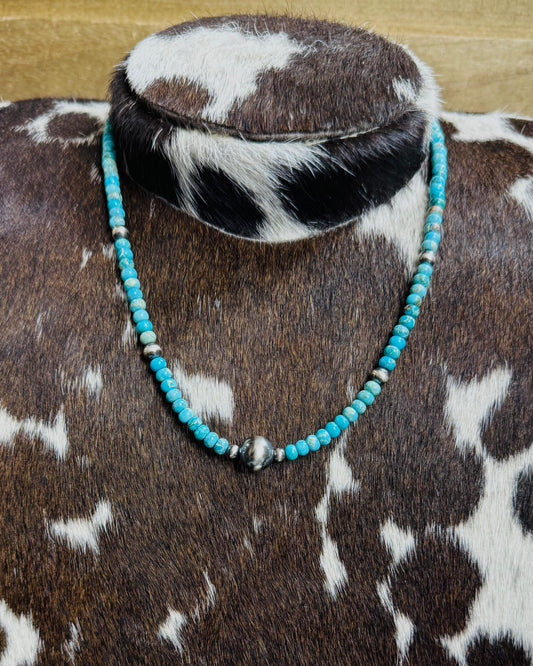 Turquoise & Sterling Silver Bench Bead Necklace