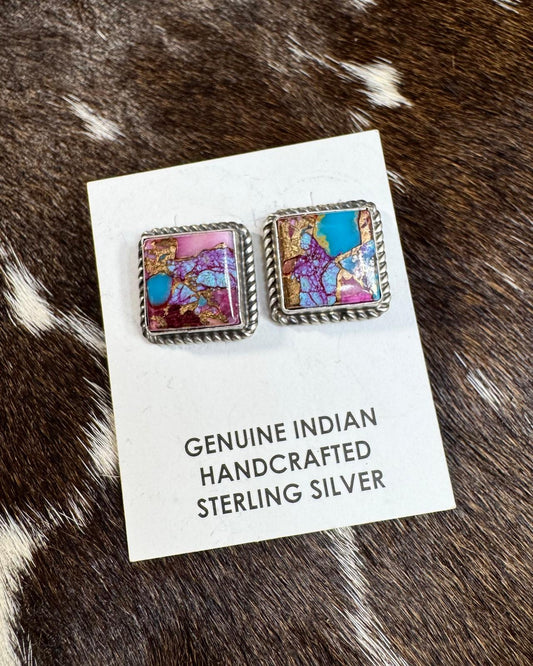 Pink Dahlia Square Stud