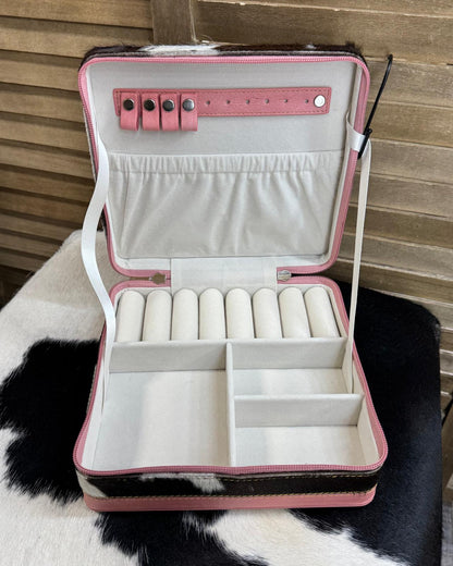 Myra Cowhide Pink Tooled Jewelry Box