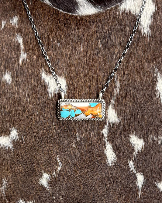 18" Spiny Turquoise Bar Necklace *Native