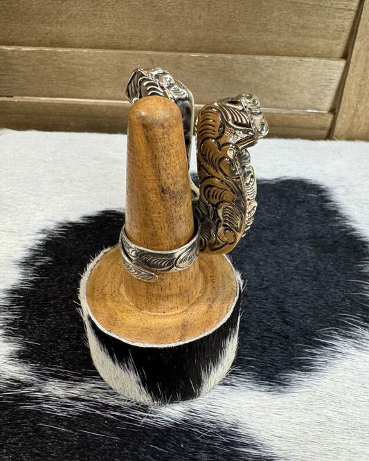 Tibet Silver Carved Bone Horseshoe Ring