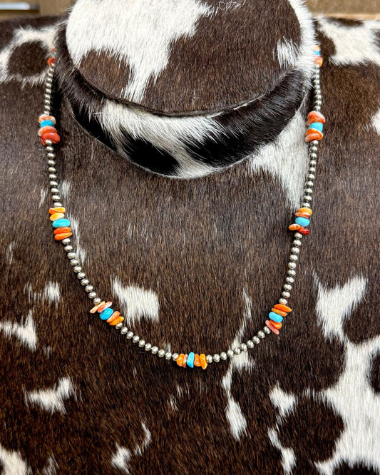 Spiny Turquoise Chip Pearl Necklace