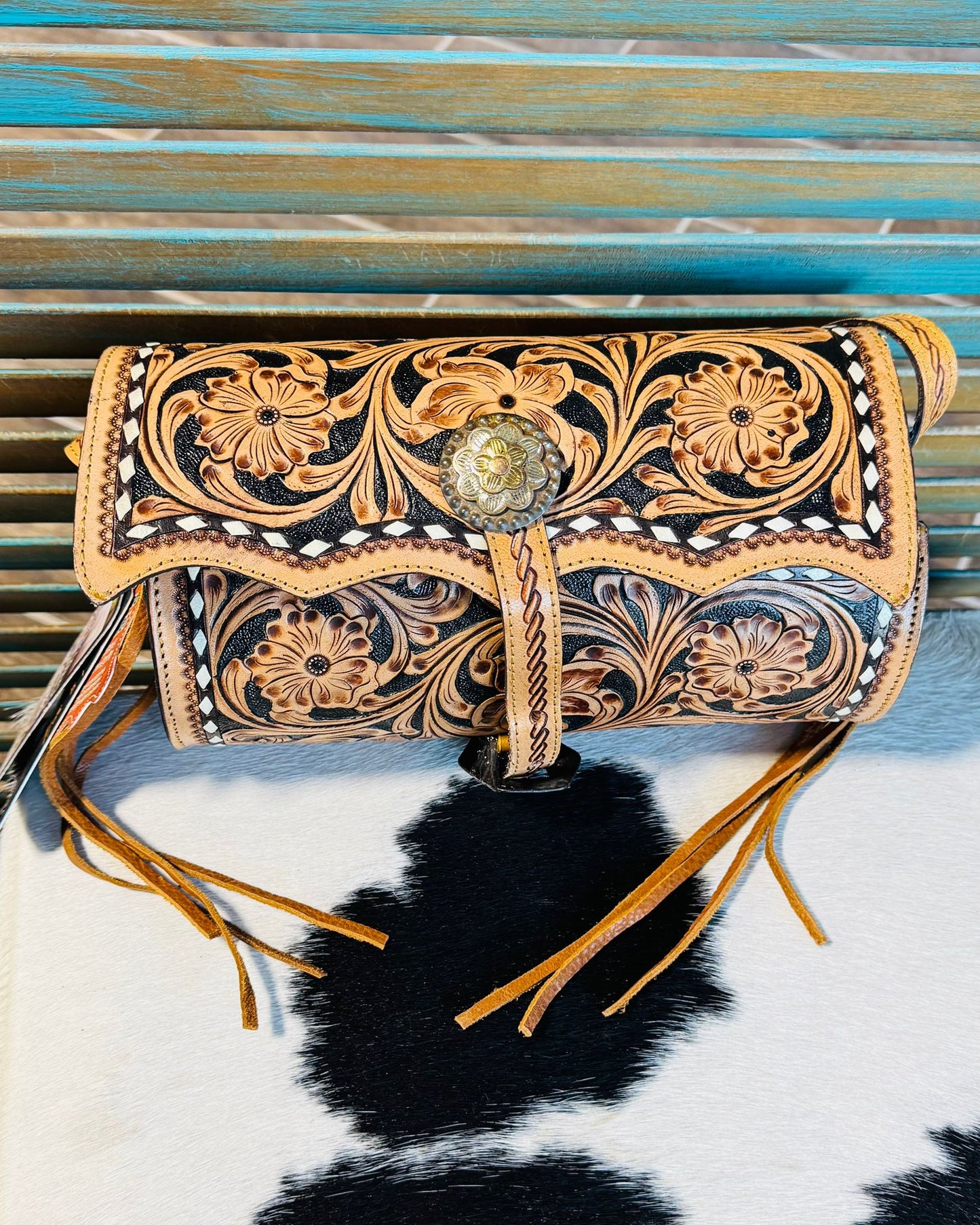 Tooled Fringe Barrel Crossbody