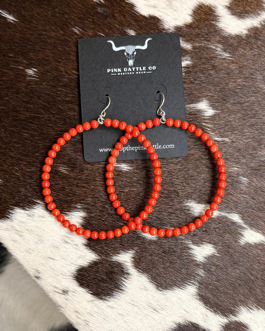 Coral Bead Hoops