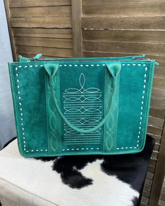 Turquoise Boot Stitch Tote