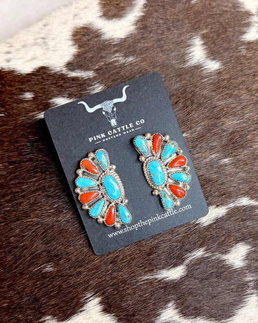 Alicia Wilson Coral & Turquoise Half Clusters *Native