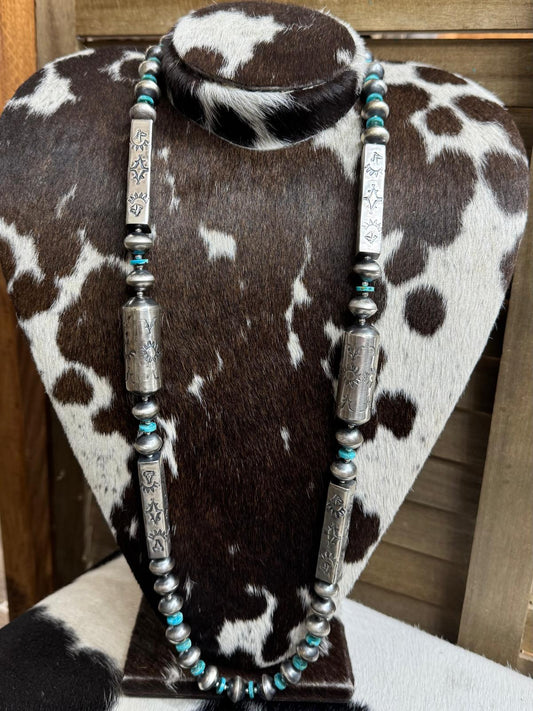 38" Barrel & Saucer Turquoise Bead Necklace
