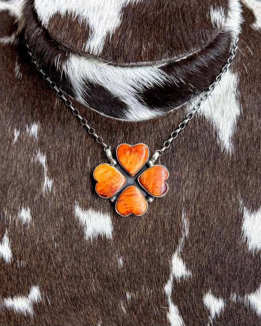 18" Orange Spiny Clover Stone Necklace *Native
